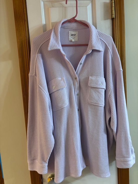 aerie Tops - EUC Aerie LumberJane lavender waffle knit button-up shacket XL oversized